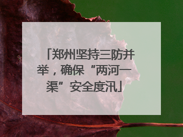 郑州坚持三防并举，确保“两河一渠”安全度汛